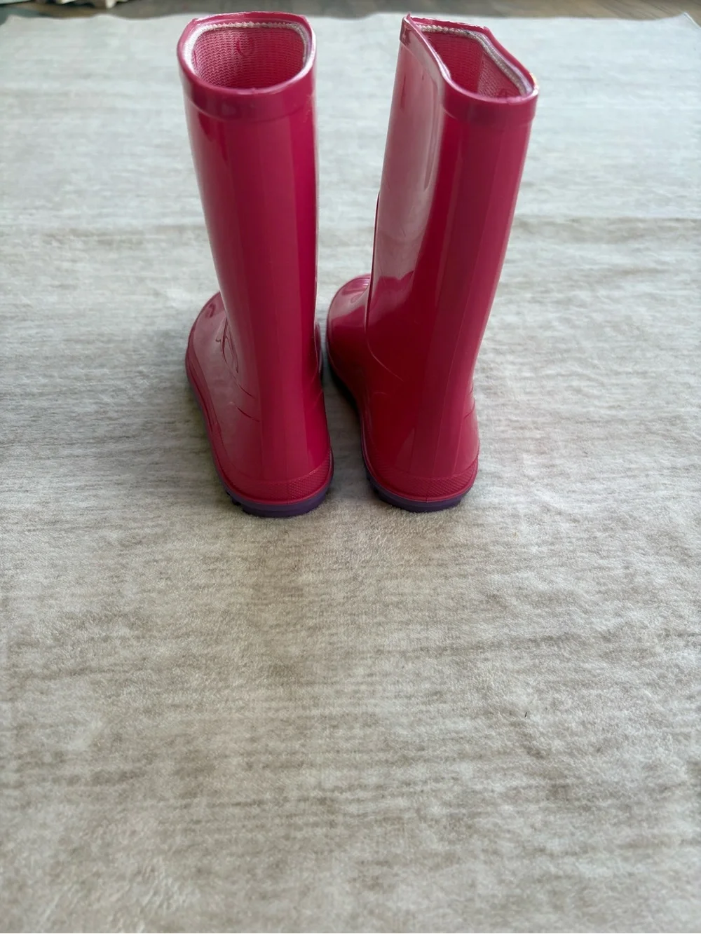 Rain boots - Girls Pink with Purple Sole Rain Boots - Size 11-12
